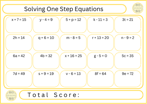 Solving One Step Equations - 20 Questions