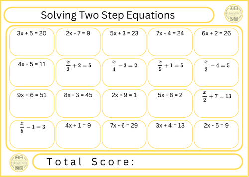 Solving Two Step Equations - 20 Questions