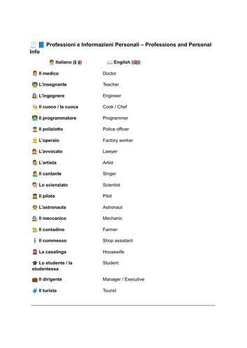 PROFESSIONS IN ITALIAN