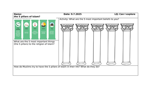 RE 5 pillars of Islam questions and personal activity