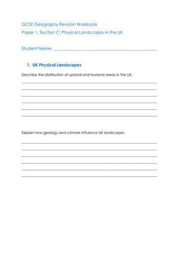 Physical Landscapes in the UK - Summer Holiday Revision Workbook