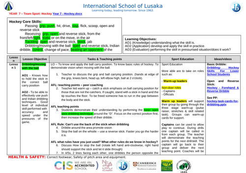 Hockey Schemes of Work (Years 7–9 - KS3): Assessment Rubrics Included