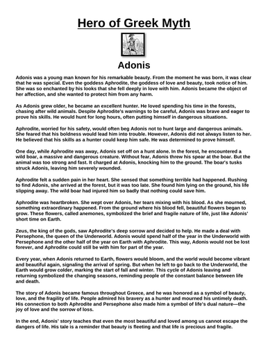 Greek Hero: Adonis “Article & Questions” Assignment