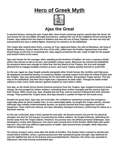 Greek Hero: Ajax the Great “Article & Questions” Assignment