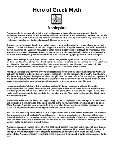 Greek Hero: Asclepius “Article & Questions” Assignment