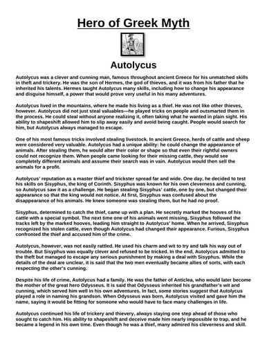 Greek Hero: Autolycus “Article & Questions” Assignment