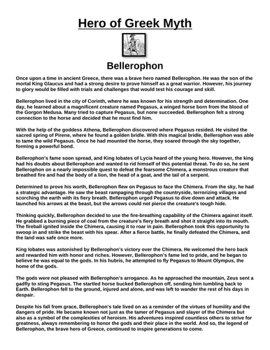 Greek Hero: Bellerophon “Article & Questions” Assignment
