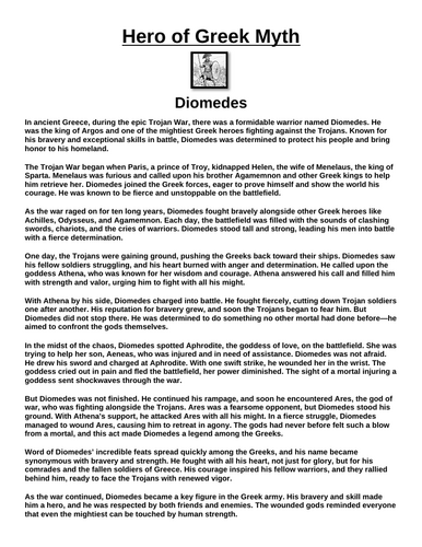 Greek Hero: Diomedes “Article & Questions” Assignment