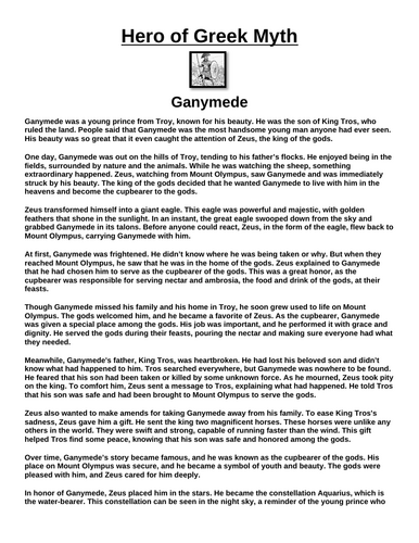 Greek Hero: Ganymede “Article & Questions” Assignment