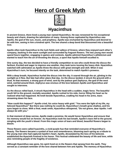 Greek Hero: Hyacinthus “Article & Questions” Assignment