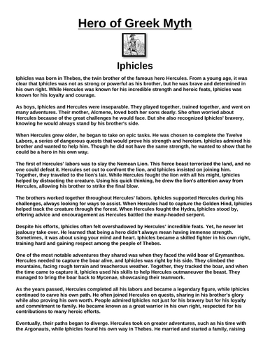 Greek Hero: Iphicles “Article & Questions” Assignment