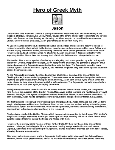 Greek Hero: Jason “Article & Questions” Assignment