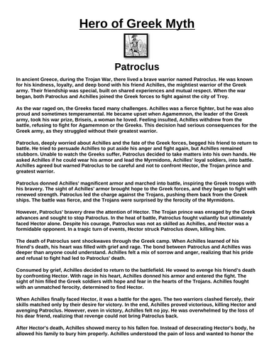 Greek Hero: Patroclus “Article & Questions” Assignment