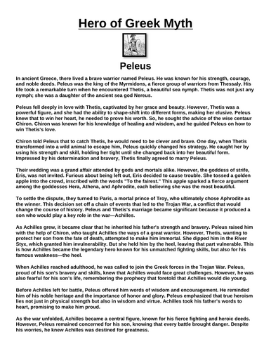Greek Hero: Peleus “Article & Questions” Assignment