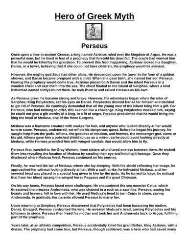 Greek Hero: Perseus “Article & Questions” Assignment