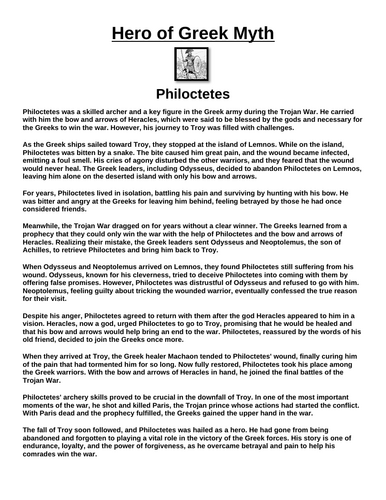 Greek Hero: Philoctetes “Article & Questions” Assignment