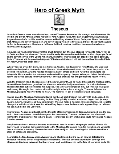 Greek Hero: Theseus “Article & Questions” Assignment