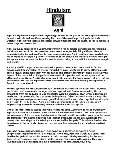 Hinduism: Agni “Article & Questions” Assignment