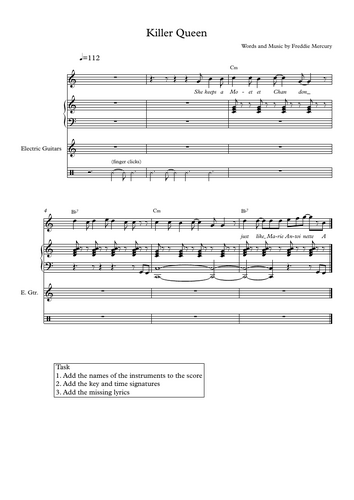 Edexcel Killer Queen intro lesson