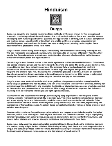 Hinduism: Durga “Article & Questions” Assignment