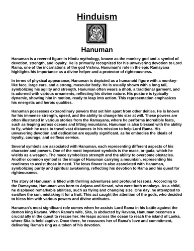 Hinduism: Hanuman “Article & Questions” Assignment