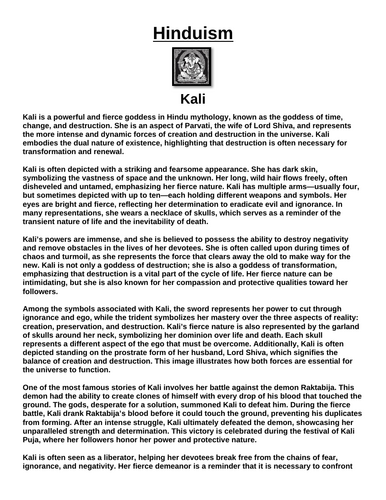 Hinduism: Kali “Article & Questions” Assignment