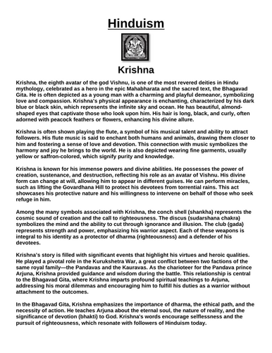 Hinduism: Krishna “Article & Questions” Assignment