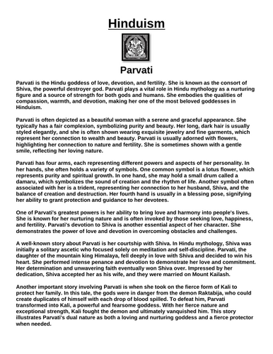 Hinduism: Parvati “Article & Questions” Assignment