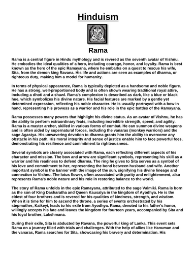 Hinduism: Rama “Article & Questions” Assignment