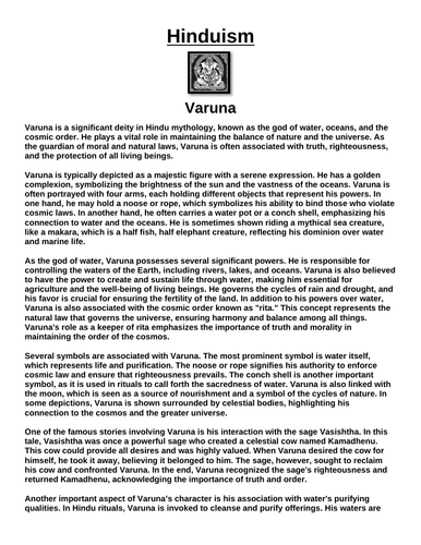 Hinduism: Varuna “Article & Questions” Assignment