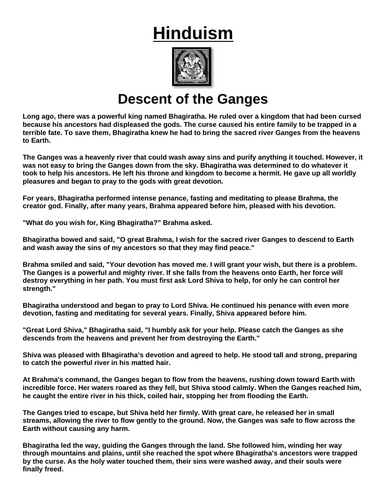 Hinduism Story: Descent of the Ganges “Article & Questions” Assignment