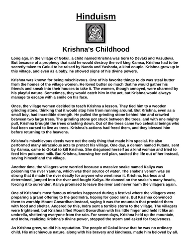 Hinduism Story: Krishna's Childhood “Article & Questions” Assignment