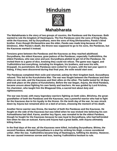 Hinduism Story: Mahabharata “Article & Questions” Assignment