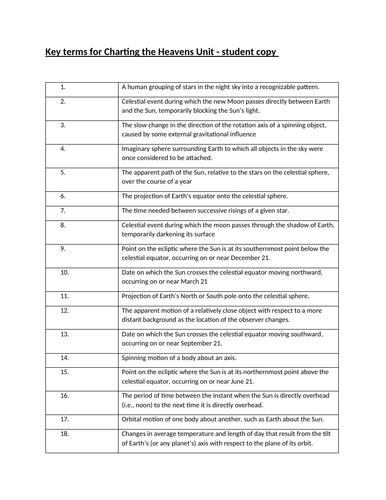 Charting the Heavens Vocabulary