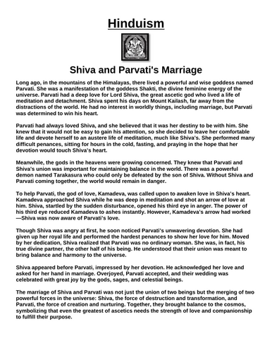 Hinduism Story: Shiva and Parvati's Marriage “Article & Questions” Assignment