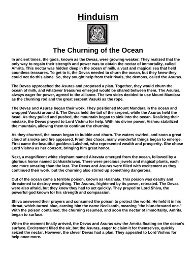 Hinduism Story: The Churning of the Ocean “Article & Questions” Assignment