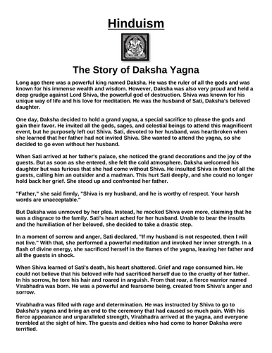 Hinduism Story: The Story of Daksha Yagna “Article & Questions” Assignment