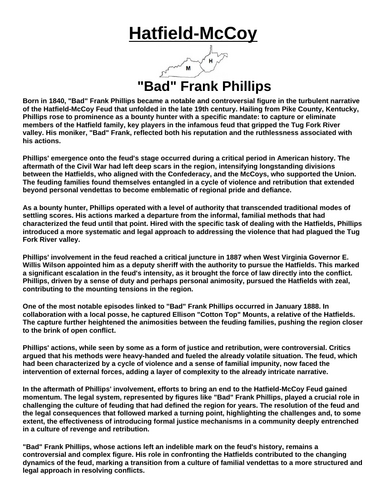 Hatfields and McCoys: "Bad" Frank Phillips “Article & Questions” Assignment