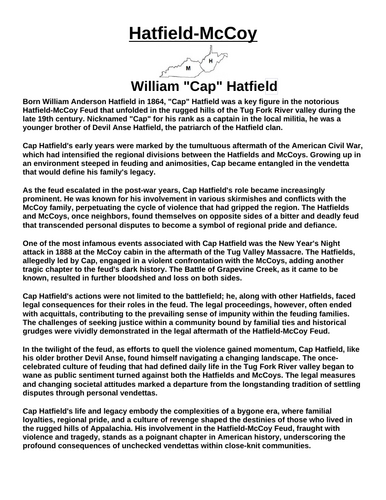Hatfields and McCoys: "Cap" Hatfield “Article & Questions” Assignment