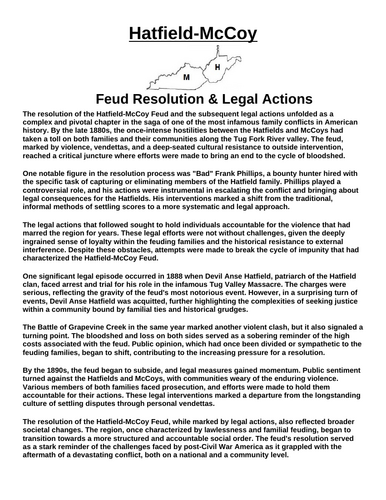 Hatfields and McCoys: Feud Resolution “Article & Questions” Assignment