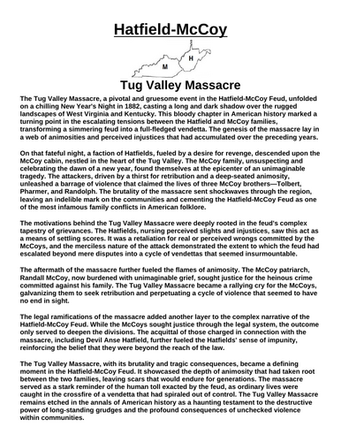 Hatfields and McCoys: Tug Valley Massacre “Article & Questions” Assignment