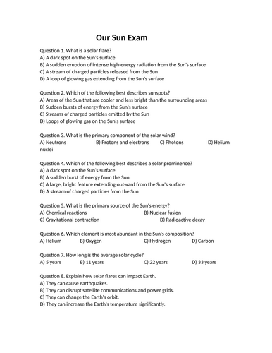 Full Year Astronomy Exams with Answer Keys