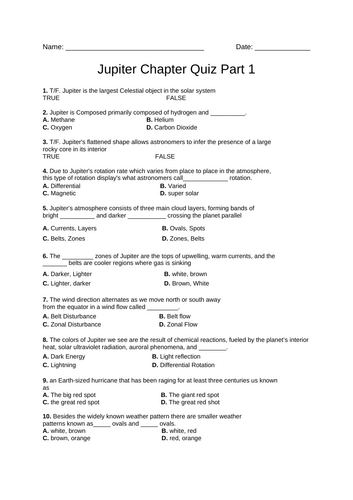 Astronomy Quizzes - Full year Topics Covered