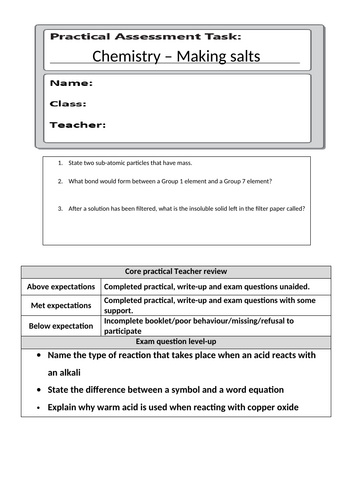 AQA Combined science - Chemistry core practical booklets