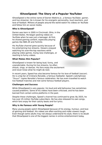 IShowSpeed Reading comprehension