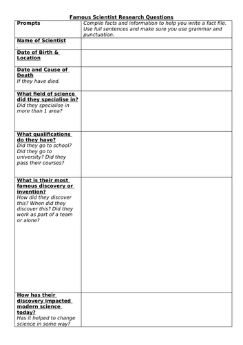 Famous Scientist Research Worksheet