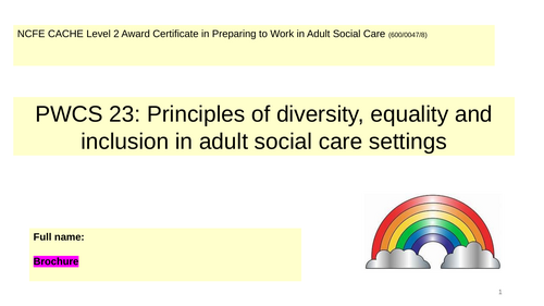 NCFE CACHE Level 2 Certificate in Preparing to Work in ASC: Diversity, Equality and Inclusion Unit