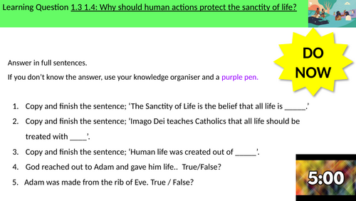 1.3 1.4 why should human actions protect the sanctity of life? Source to Summit Creation & Cov Y9