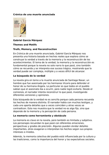 Crónica de una muerte anunciada by Gabriel García Márquez – Themes and Motifs – Truth