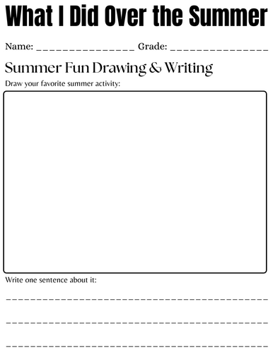 what i did over the summer worksheet